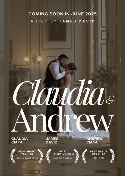 Claudia and Andrew Cinematic Wedding Film Cover image with the married couple kissing in a romantic room. Wedding Videography by James David Films